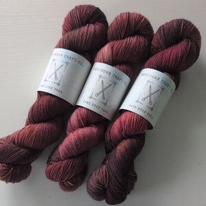 3 Skeins Hand Dyed Fingering Weight Yarn in Rich Burgundy